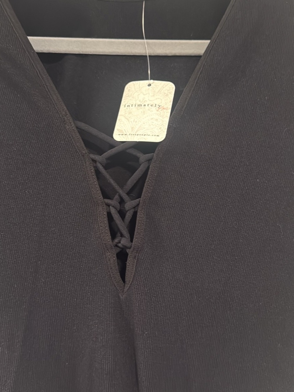 Intimately by Free People Black Long Sleeve Lace-Up V-Back Top